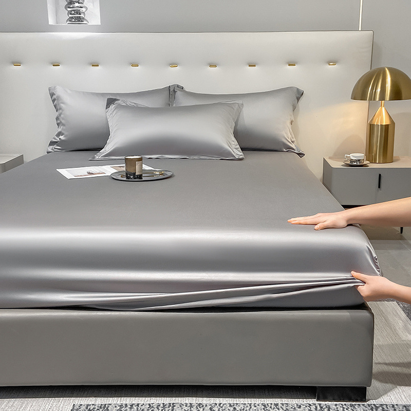 Factory wholesale cross-border AliExpress Lanjing Tencel TM solid color single product fitted sheet fully surrounded bed sheet bedspread three-piece set