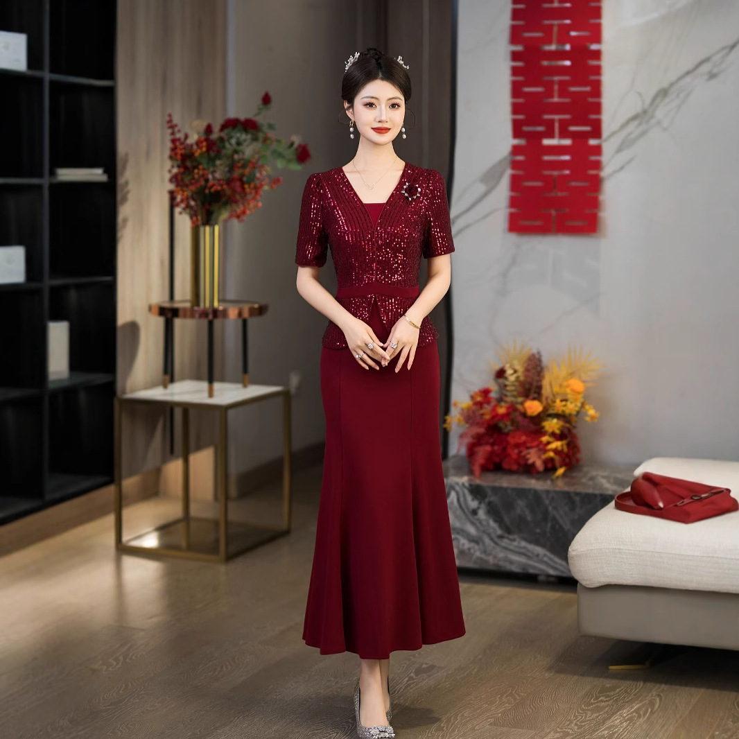 Red Banquet Evening Dress 2025 New Accessible Luxury Niche Classy Toast Dress Classy Fishtail Adult Cheongsam