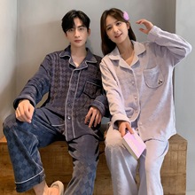 秋冬季情侣睡衣女新款加绒海岛绒保暖家居服套装甜美可外穿男士