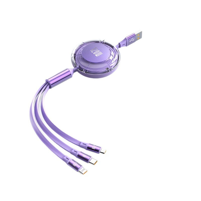 USB快充一拖三手机数据线适用type-c苹果三合一伸缩充电线礼品线|undefined