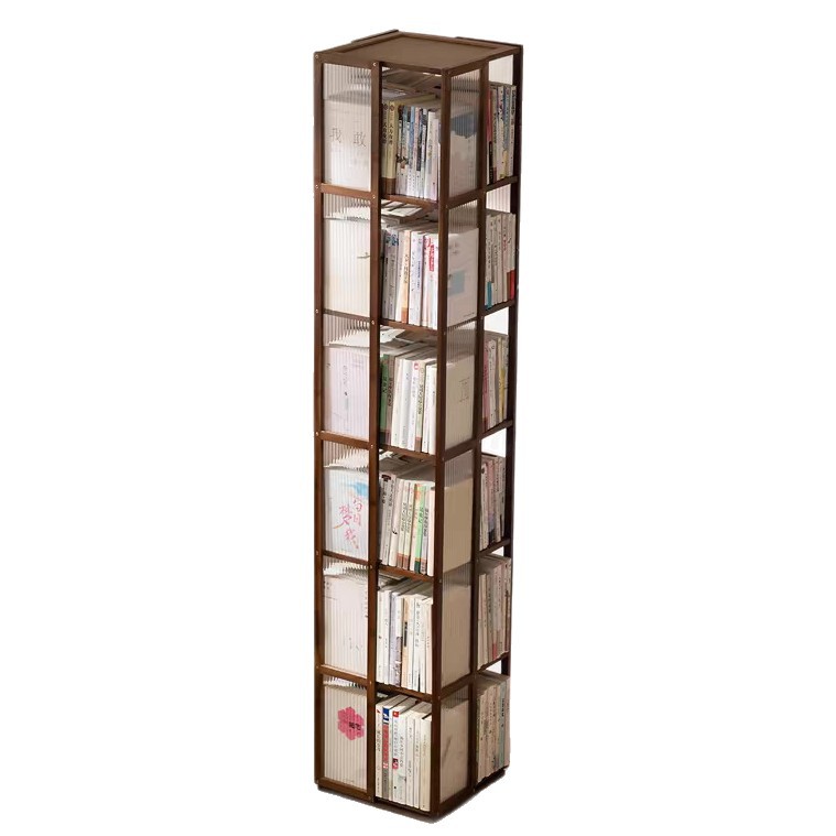Estante de libro giratorio estante de piso de sala de estar escritorio de esquina de almacenamiento estante de 360 grados contra la pared estante de bambú Nan