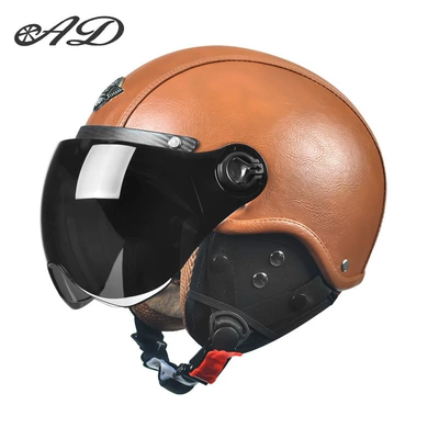 Motorcycle Safety Supplies Men and Women, All-Season Motorcycle - 3c-leather-brown-removable-ear-protection-short-sunshade-one-size-fits-all-suitable-for-head-circumference-55-62