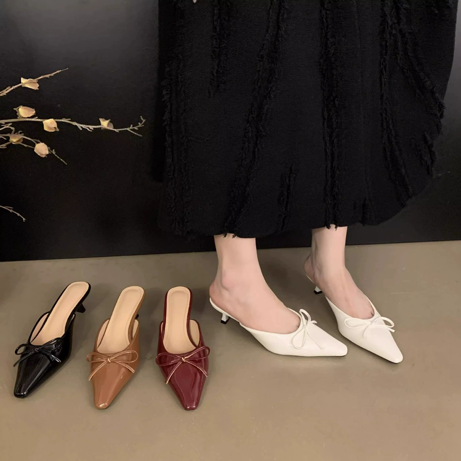 Полутапочки Baotou, новый осенний стиль с юбкой, бант на низком каблуке, женские туфли Мэри Джейн во французском сказочном стиле