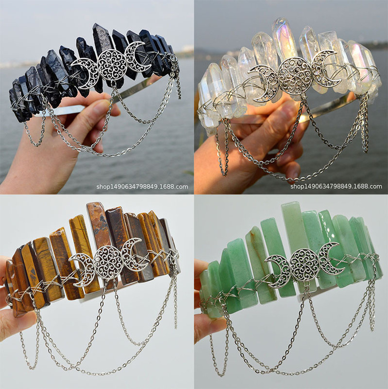 Natural Crystal plating black plating multicolored White wicca witch accessories chain crown headband