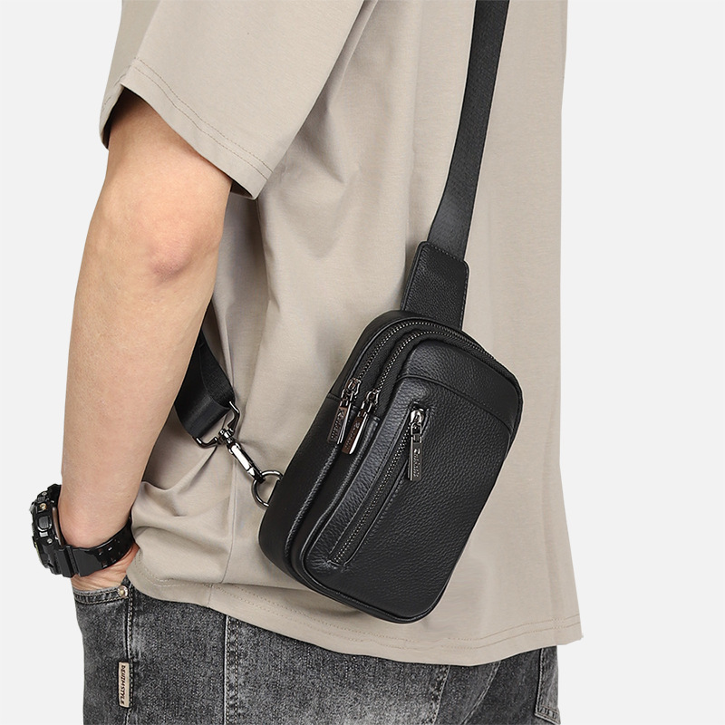 New genuine leather chest bag men's fashion brand hanging bag first layer cowhide messenger bag casual chest bag all-match men's small backpack