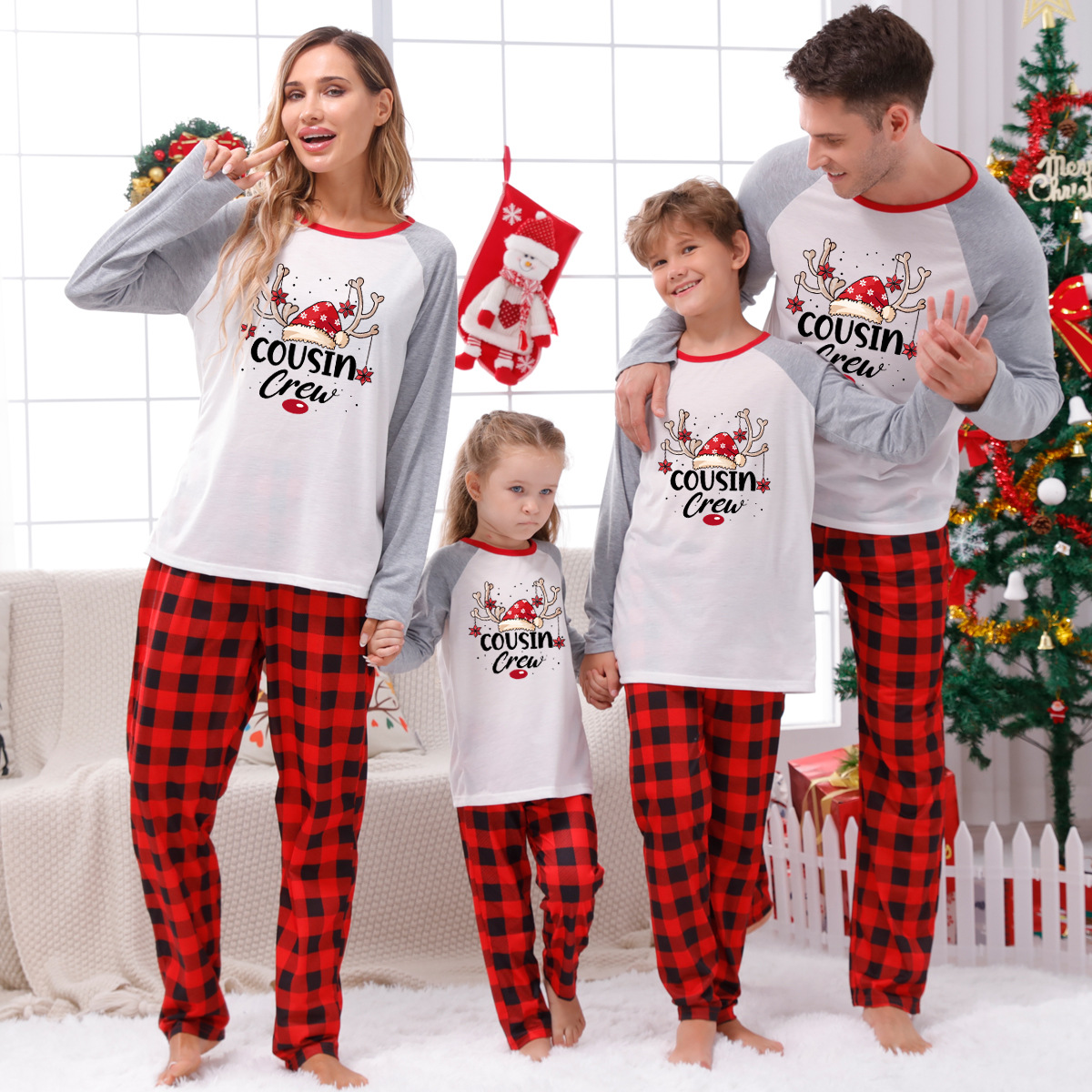 Fashion Letter Plaid Polyester Pants Sets Straight Pants Blouse Family Matching Outfitspicture2