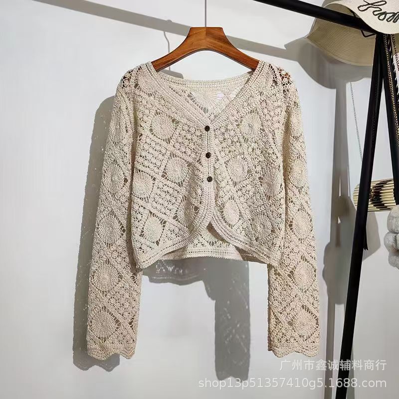 Autumn New Crochet Knitted Sweater Cardigan Women's Design Sense Hollow Long Sleeve Sun Protection Lace Shirt Air-conditioning Shirt Autumn New Crochet Knitted Sweater Cardigan Women's Design Sense Hollow Long Sleeve Sun Protection Lace Shirt Air-conditioning Shirt