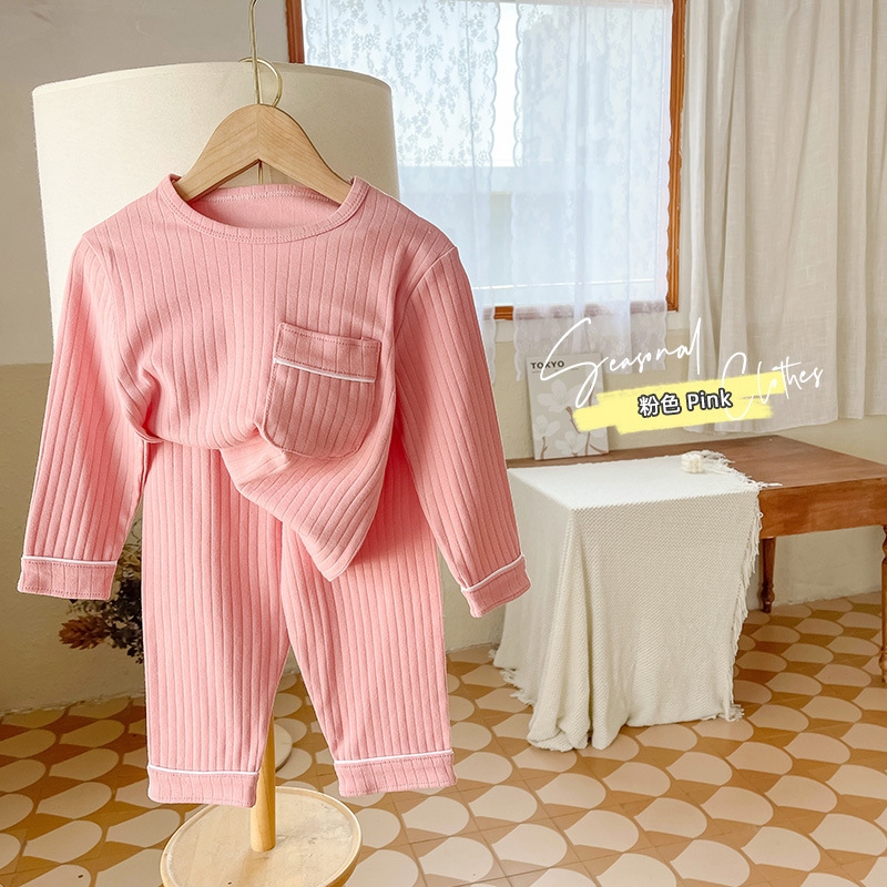 春秋タイプの子供の家の服の男の子の下着のセットの純綿の女の子のパジャマの2セットの赤ちゃんの秋の服の秋のズボン|undefined