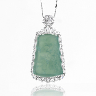 High-grade natural A goods jade blue water nothing card S925 silver set ice jade pendant men's and women's necklace pendant