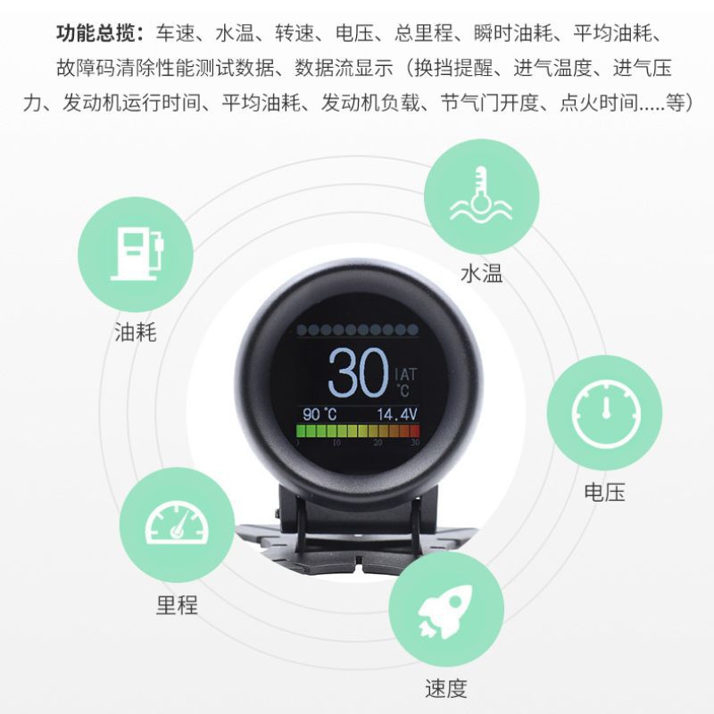 通用车载OBD多功能仪表机油表涡轮表车表水温表油耗仪转速表跨境