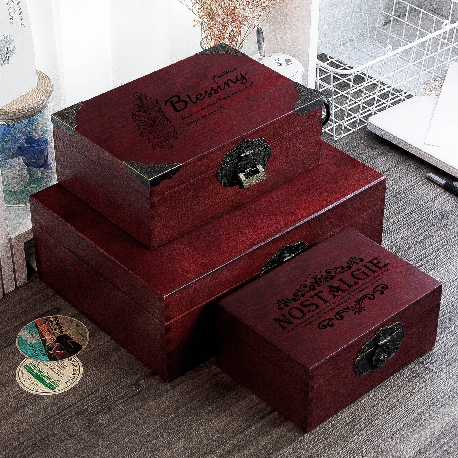 Retro wooden wooden box from natural wood