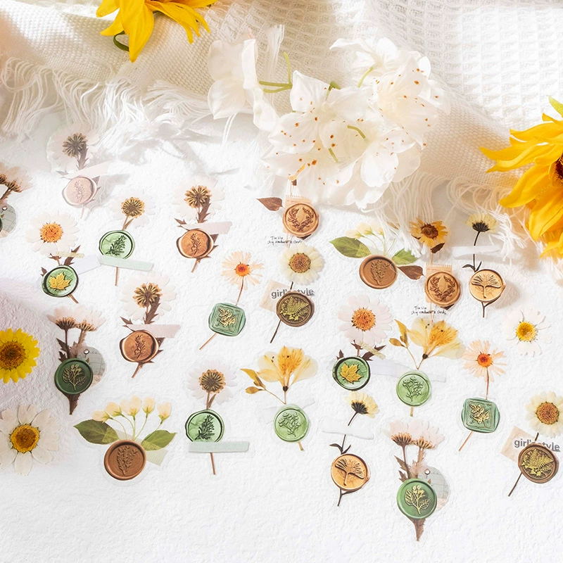 Краска отпечаток серии прекрасный день ПЭТ завод Сушеный Цветок коллаж наклейки 8