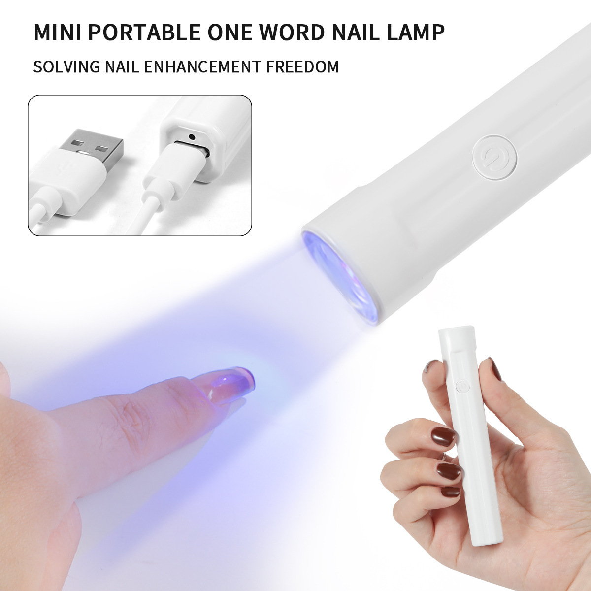 Lámpara de fototerapia de uñas portátil de una sola palabra almacenamiento de energía recargable portátil pegamento de esmalte de uñas pequeño de secado rápido mini lámpara de cocción púrpura