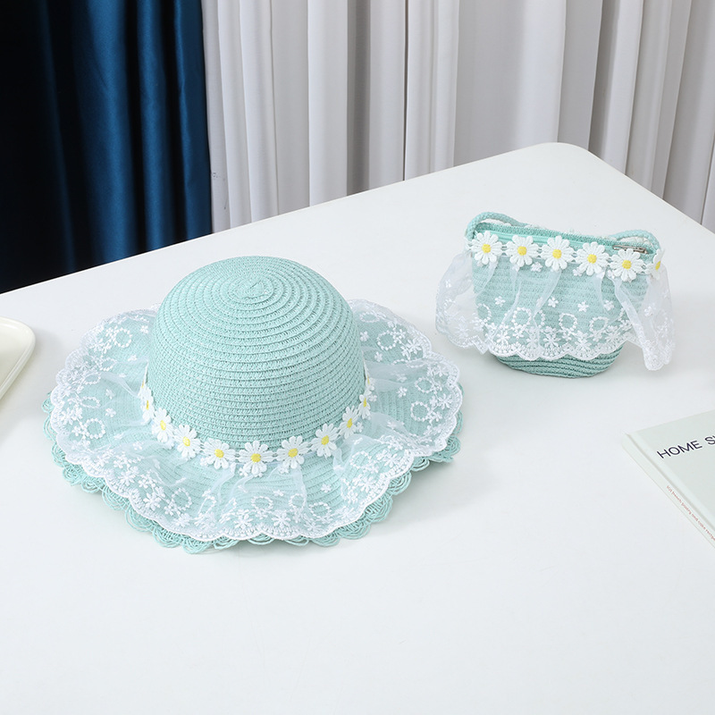 Daisy lace wavy edge straw hat-green