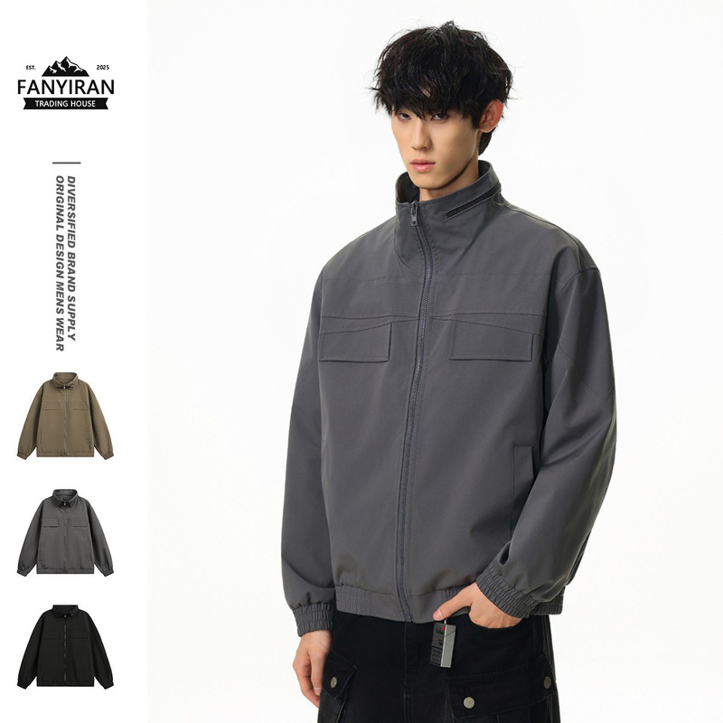 Ace Niche Designer Retro Stand Collar Bullet Zipper Work Jacket Men's Spring & Fall Trendy Brand Jacket Hj5802