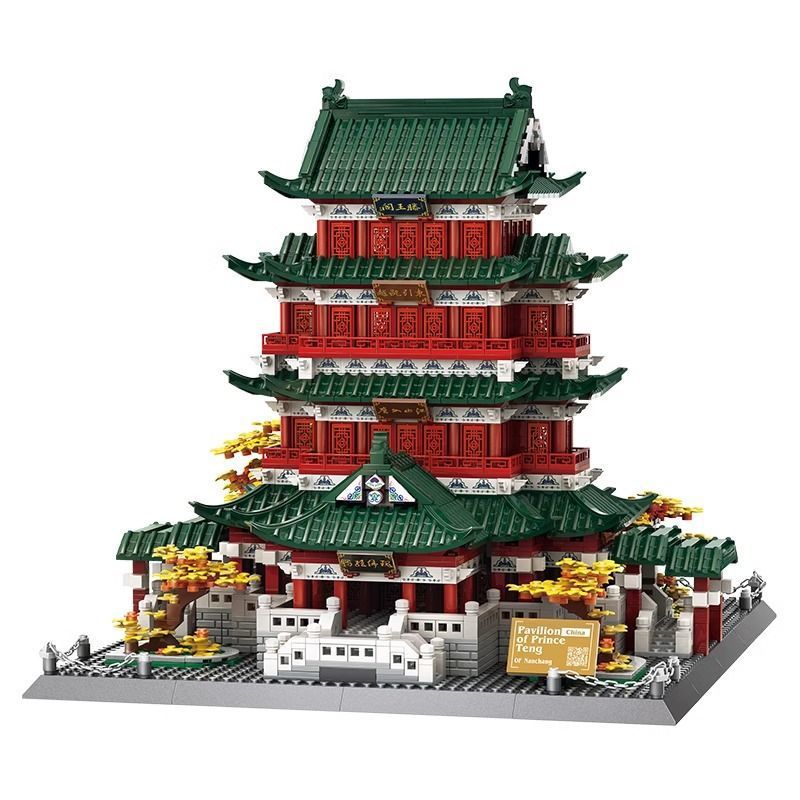 4 개의 유명한 건물 TENGWANG PAVILION 노란색 크레인 타워 황새 타워 YUEYANG 타워 중국 고대 건물 모델 조립 건물 블록 장난감