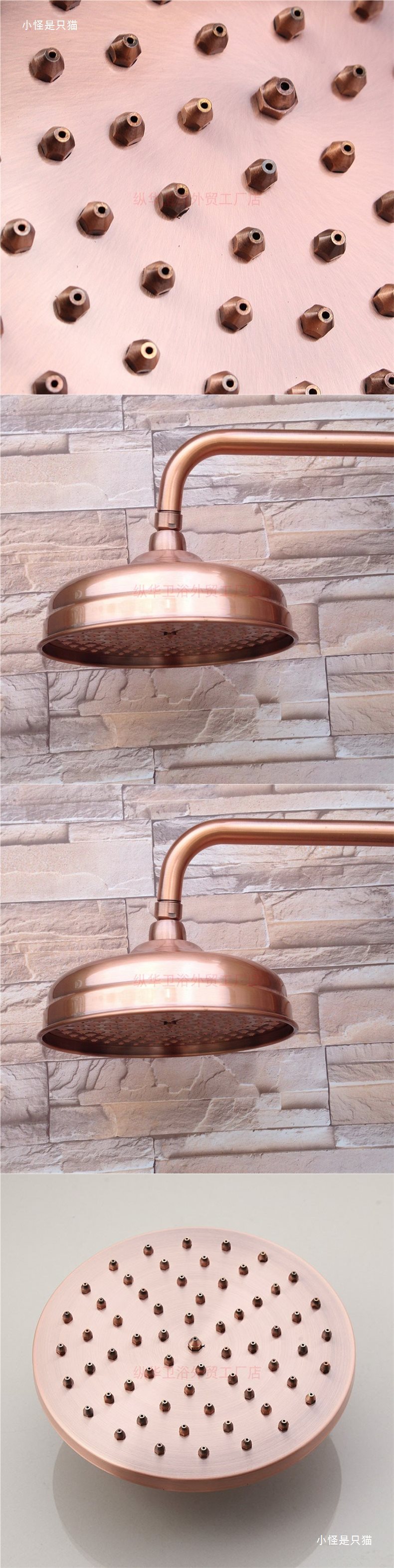 Red antique copper 8-inch shower top spray, thickened antique European-style top spray, bathroom showerhead, copper nail shower head full figure