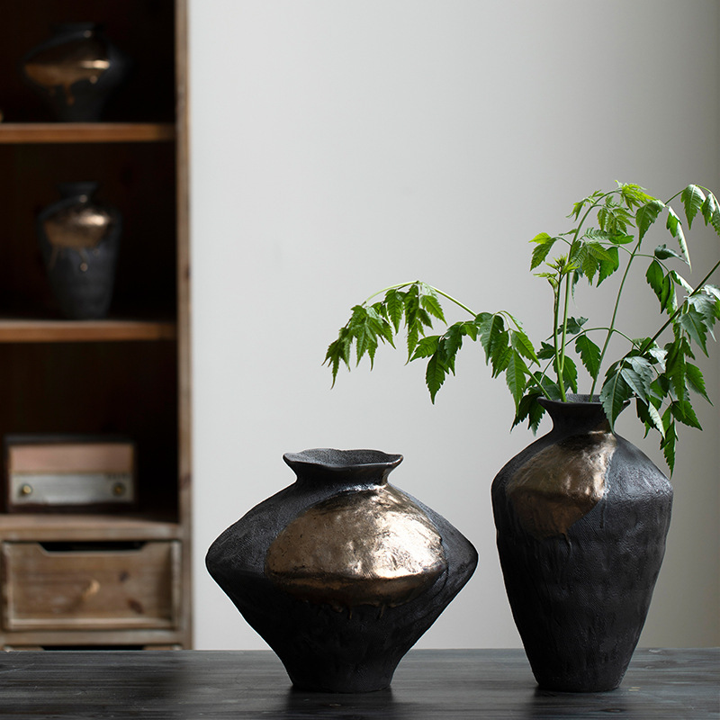 Jingdezhen Zen Retro Ceramic Vase Flower Arrange Hydroponic Flower Decorations Home Living Room Coarse Ceramic Handmade Ornaments
