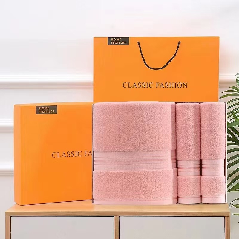 Pure Cotton Towel and Bath Towel Three-Piece Set in a Gift Box, All-Cotton Towel Set, Souvenir Gift with Event Logo Printing and Embroidery