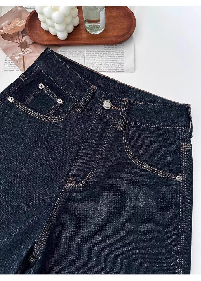 Quần jean nữ ống đứng cạp cao dáng suông ống rộng, chất denim dày, có bản lót lông cừu — Denim Blue-Small (dưới 158cm), Ningdan màu xanh kéo dài (trên 164cm), Quần denim màu xanh (dưới 163), Ning Dan Blue Extended (Lót lông cừu, cao 164cm+) chi tiết 11