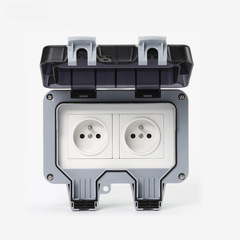 IP66 Outdoor Waterproof Plug Manufacturer Supply Outdoor Bathroom Wall Waterproof Plug European Standard French Double Switch