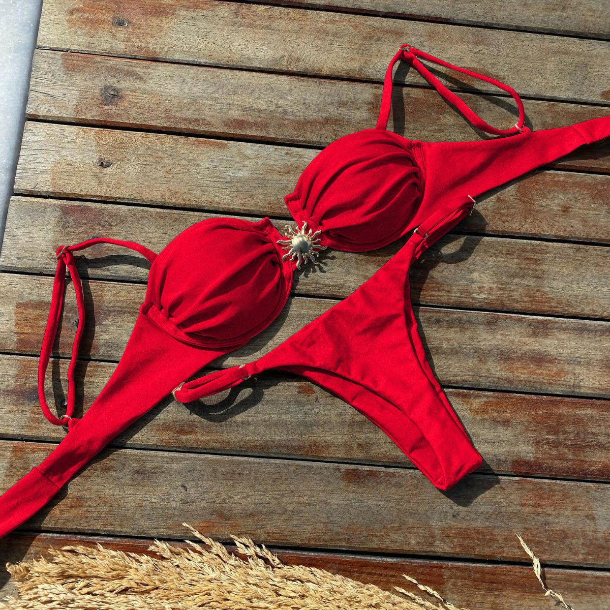 118g Weight Women's Solid Color 2 Pieces Set Bikinis Swimwear