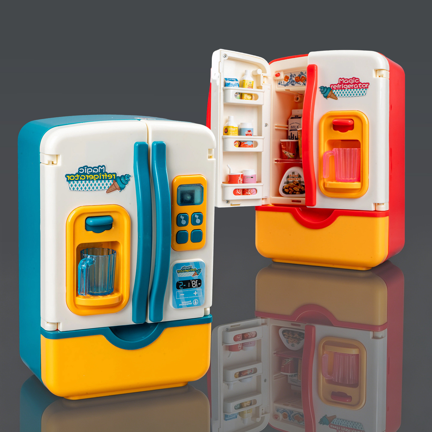 Playhouse with lights and music, children's double-door multi-functional kitchen toy, simulated electric spray refrigerator