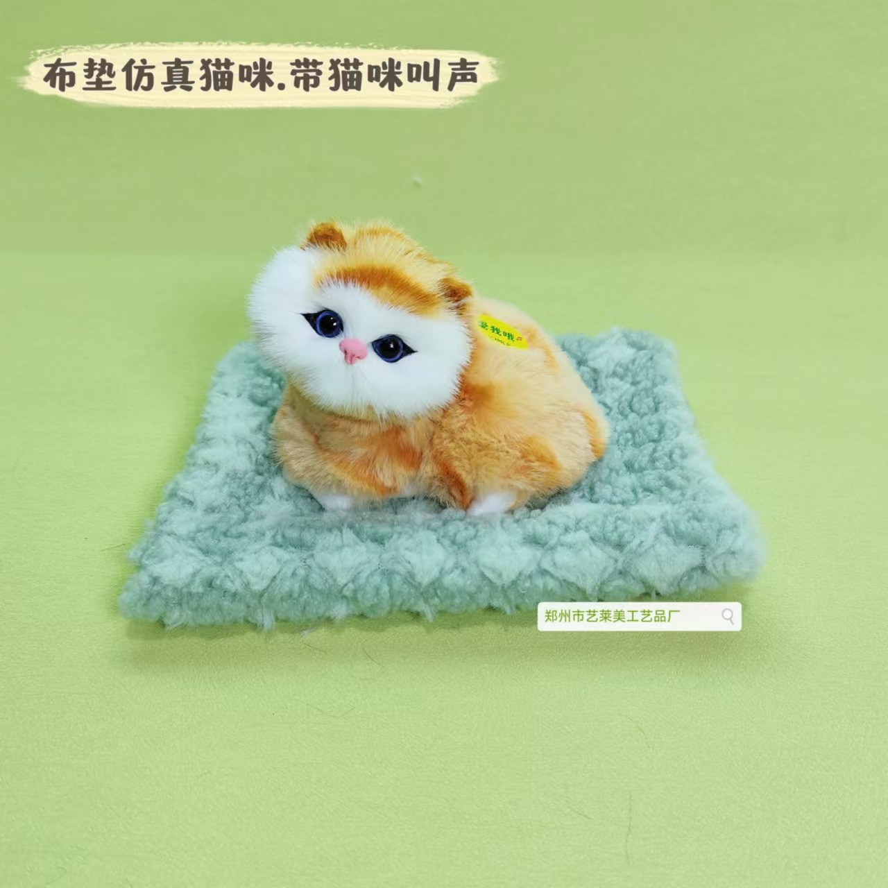 녹색 천 패드 노란색 거짓말 고양이