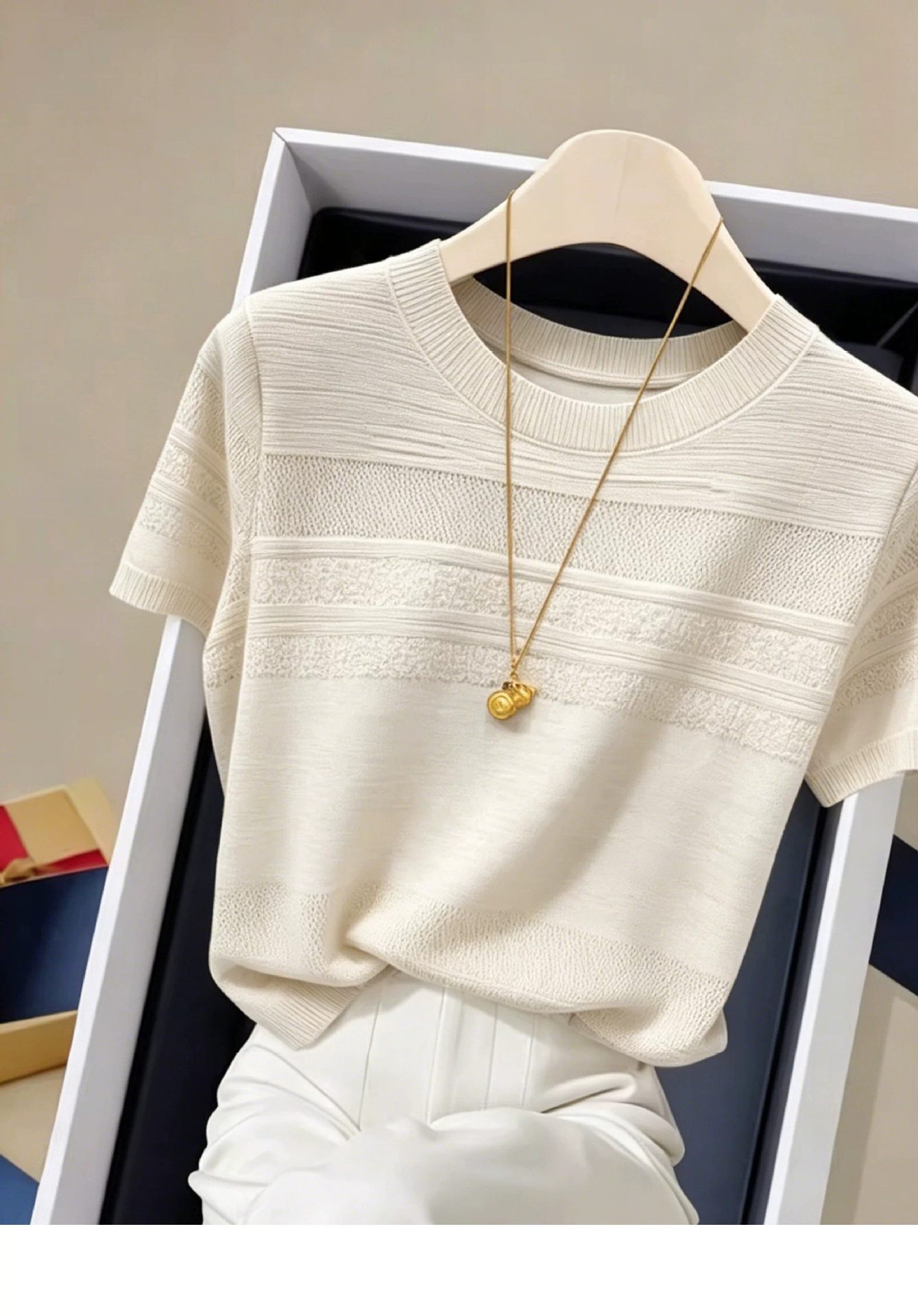 Áo thun nữ cổ tròn tay ngắn dáng rộng chất liệu mát lạnh — màu xám chi tiết 2