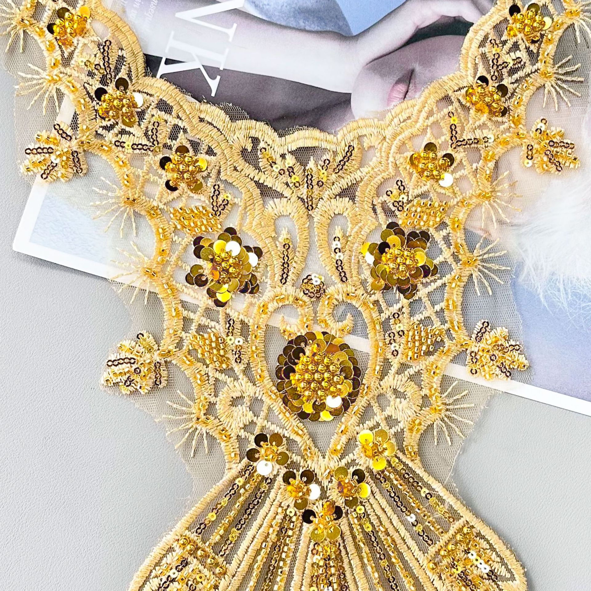Dorado bordado en forma de cuello en forma de U collar flores de pecho nuevo vestido de boda ropa de baile accesorios diy venta directa image 5