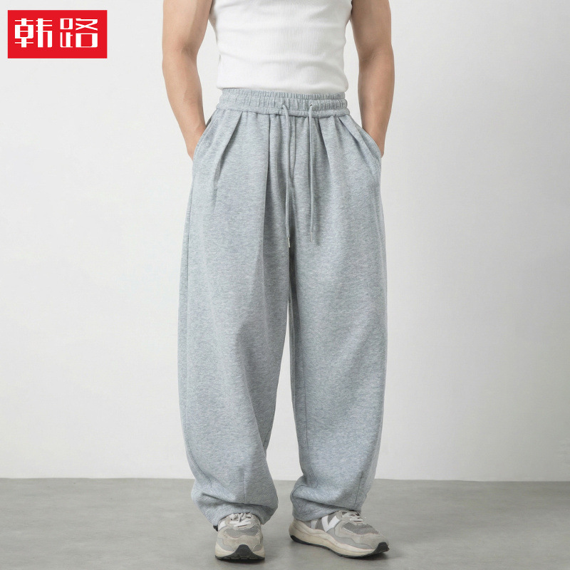 American-Style Pleated Casual Pants for Men, Spring Baggy Sports Loose Long Pants with Adjustable Cuffs, Trendy Wide-Leg Sweatpants American-Style Pleated Casual Pants for Men, Spring Baggy Sports Loose Long Pants with Adjustable Cuffs, Trendy Wide-Leg Sweatpants