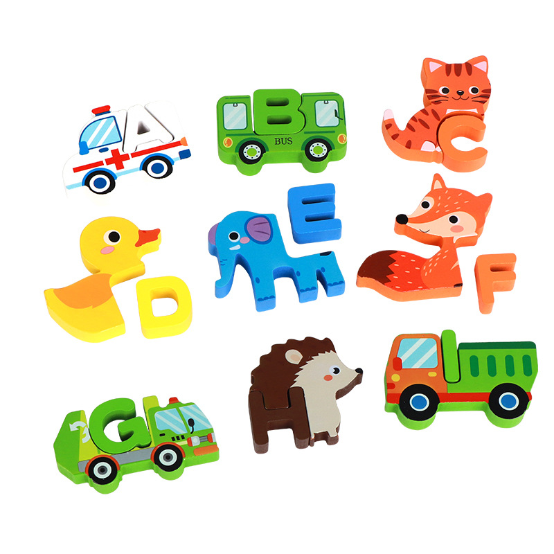 Niños animales de madera padres-hijos puzzle tridimensional puzzle puzzle infantil puzzle de madera infantil juguetes de iluminación de educación temprana