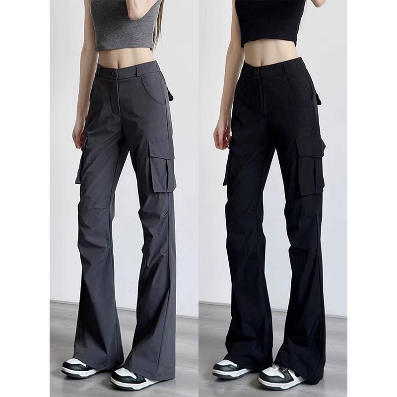 Black Sun-Protective Flared Work Pants for Women, Summer Thin High-Waisted Slimming Drapey Tight-Fitting American-Style Quick-Dry Bell-Bottom Pants Black Sun-Protective Flared Work Pants for Women, Summer Thin High-Waisted Slimming Drapey Tight-Fitting American-Style Quick-Dry Bell-Bottom Pants