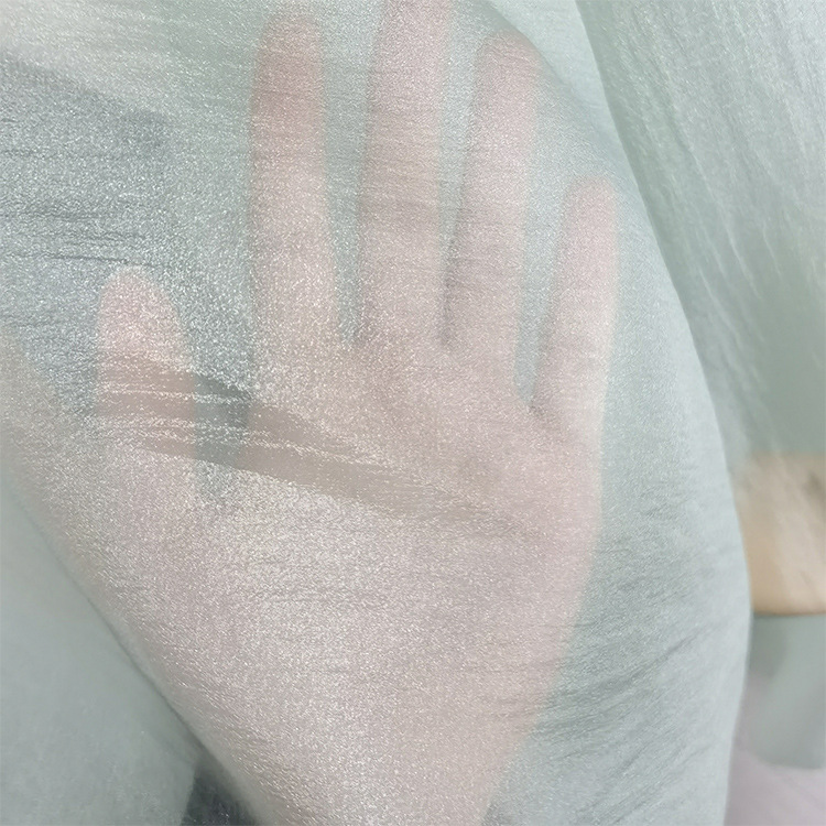 丁香绉起皱欧根纱面料 桑蚕丝汉服裙子服装用