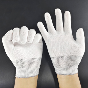 White gray wrist labor protection gloves for barbecue kiln chicken special dust-free work knitted breathable 13-pin ultra-thin nylon gloves