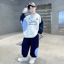 跨境男童秋款套装中大儿童宽松运动装洋气拼色卫衣卫裤学生两件套