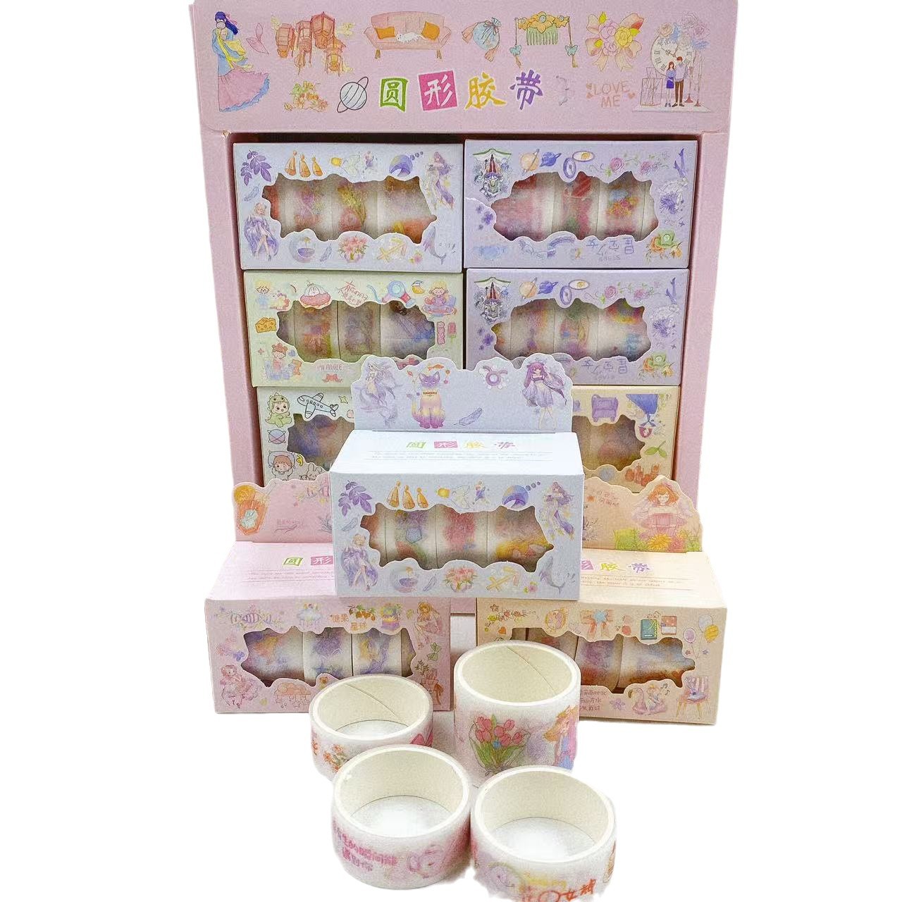 Cintas redondas pegatinas de cuentas de dibujos animados lindas chicas pegatinas de cuentas de mano decoración 4 pegatinas hechas a mano DIY esmerilado banda