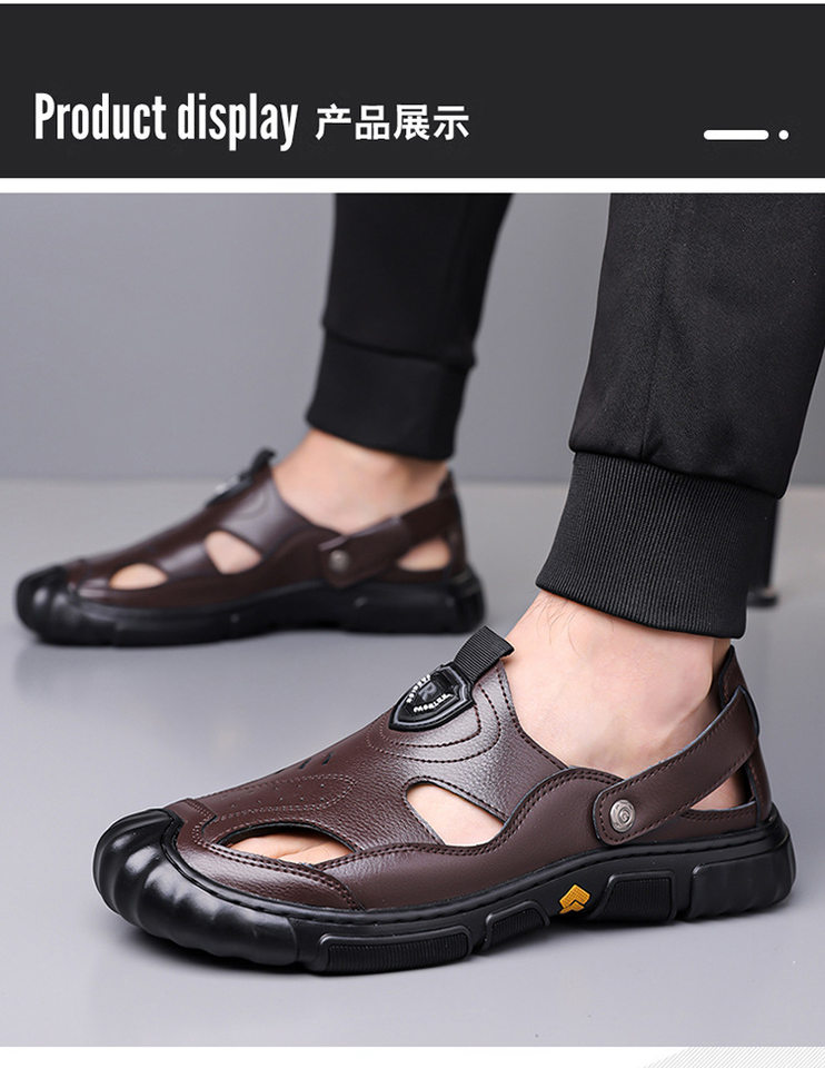Giày sandal nam cỡ lớn mùa hè kiểu lười khoét lỗ đế mềm xỏ chân — Màu nâu, màu đen chi tiết 13