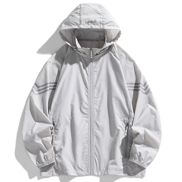 Summer Men's Sun Protection Clothing, Loose Casual Solid Color Stand-Up Collar Fashion Jacket, Hooded Sun Protection Clothing, Sweat-Absorbent, Quick-Drying and Breathable