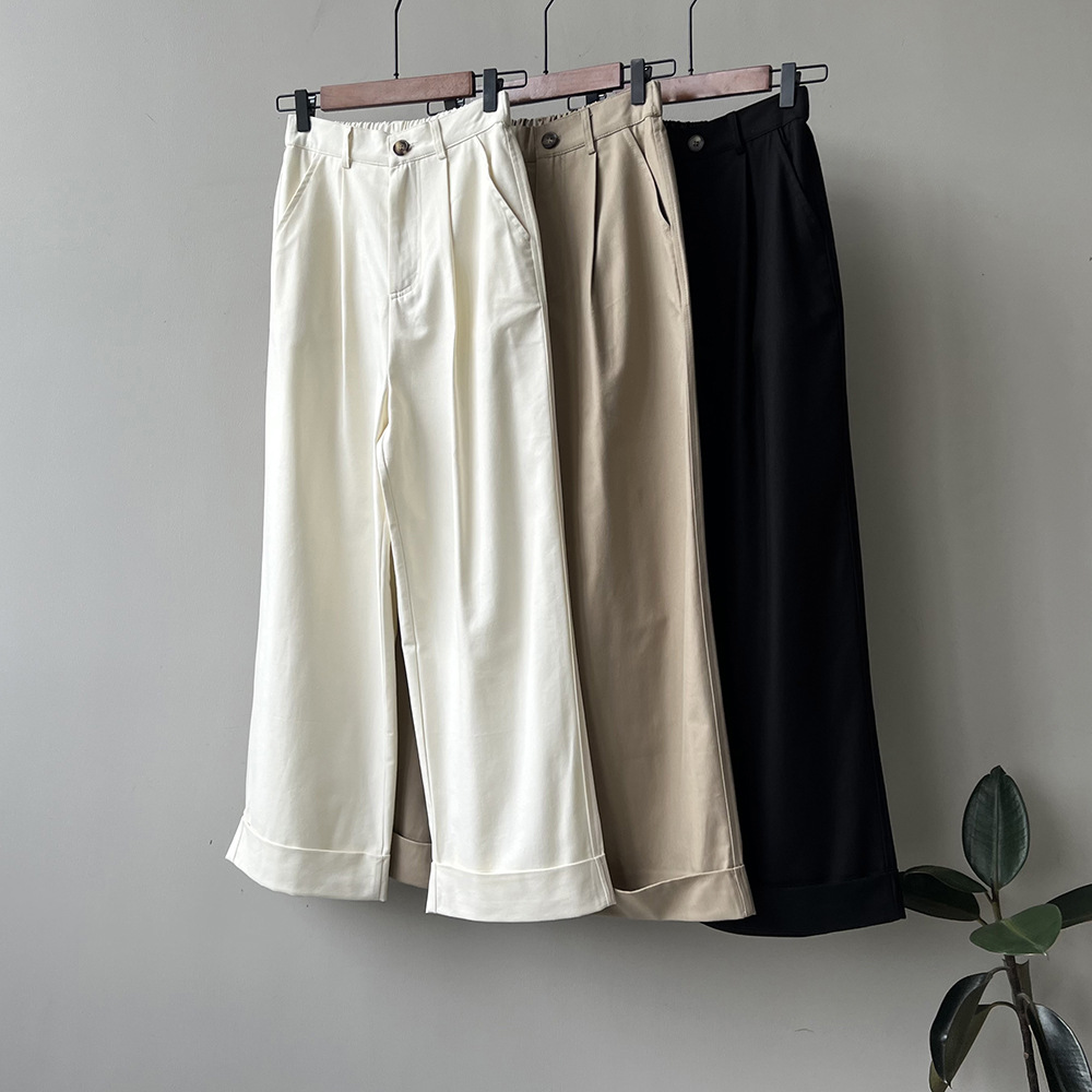 امرأة اليومي أسلوب بسيط اللون الصامد مكتمل الطول جيب السراويل سروال مستقيم display picture 4