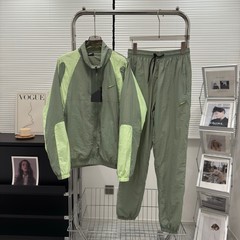 25年春秋季拉链休闲防风服男女同款运动梭织套装立领拼接绣标7667