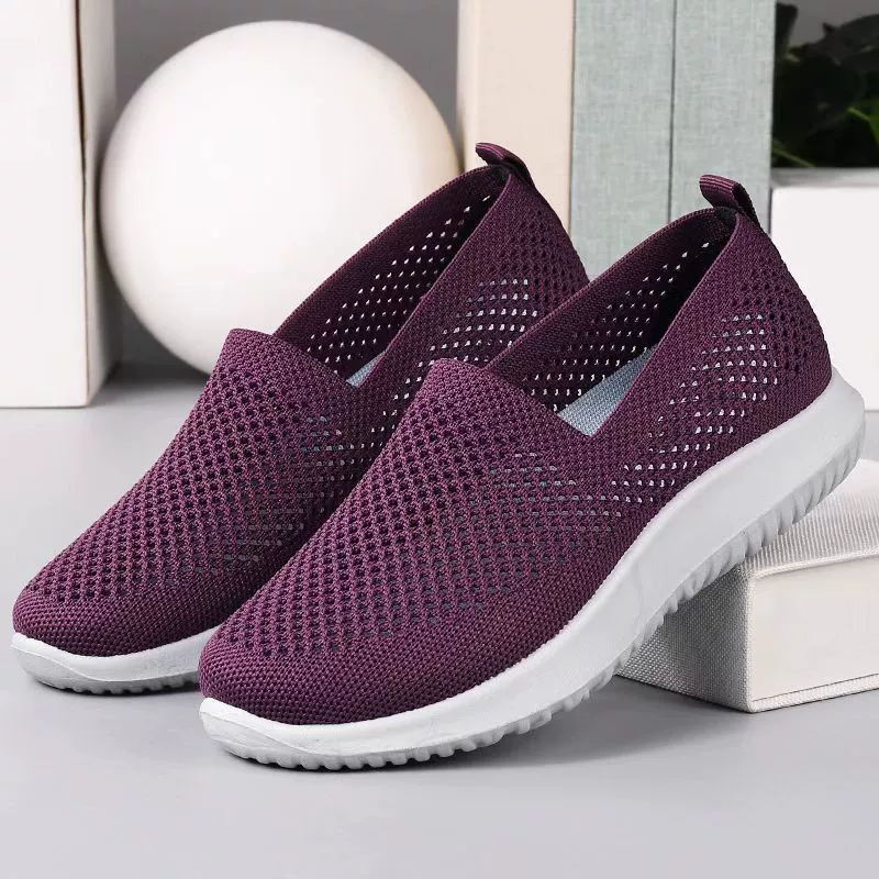 Тканевые туфли, весенне-летние женские туфли с дышащей сеткой на мягкой подошве для мам среднего и пожилого возраста, нескользящая бабушкинская обувь на одной ноге