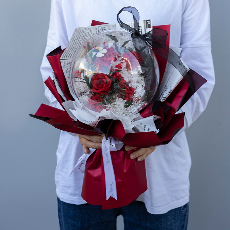 Ramo de muñeca Bobo Ball con rosa eterna grande, con cadena de luz, caja de regalo, regalo de Navidad para novia y compañeras de clase.