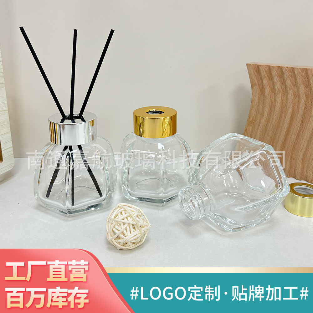 新款透明玻璃瓶120ML特殊造型六边面无火熏香挥发瓶精油瓶可喷色