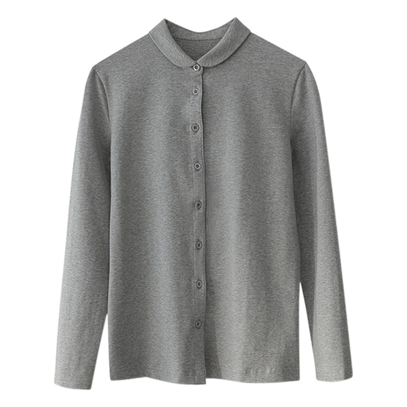 多用途で快適な女性用秋冬ボトムシャツ、ニットストレッチコットン長袖白シャツ、肌に優しく暖かいシャツ