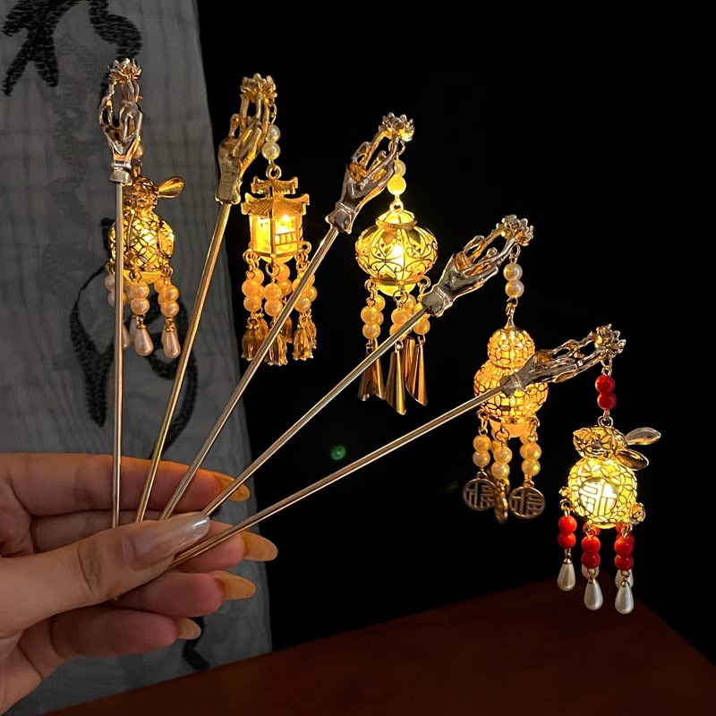 Lámpara Palacio emisor de luz horquilla borla de alto grado de las mujeres de estilo chino horquilla de pelo de estilo nacional updo pelo paso-sacudida chaleco falda