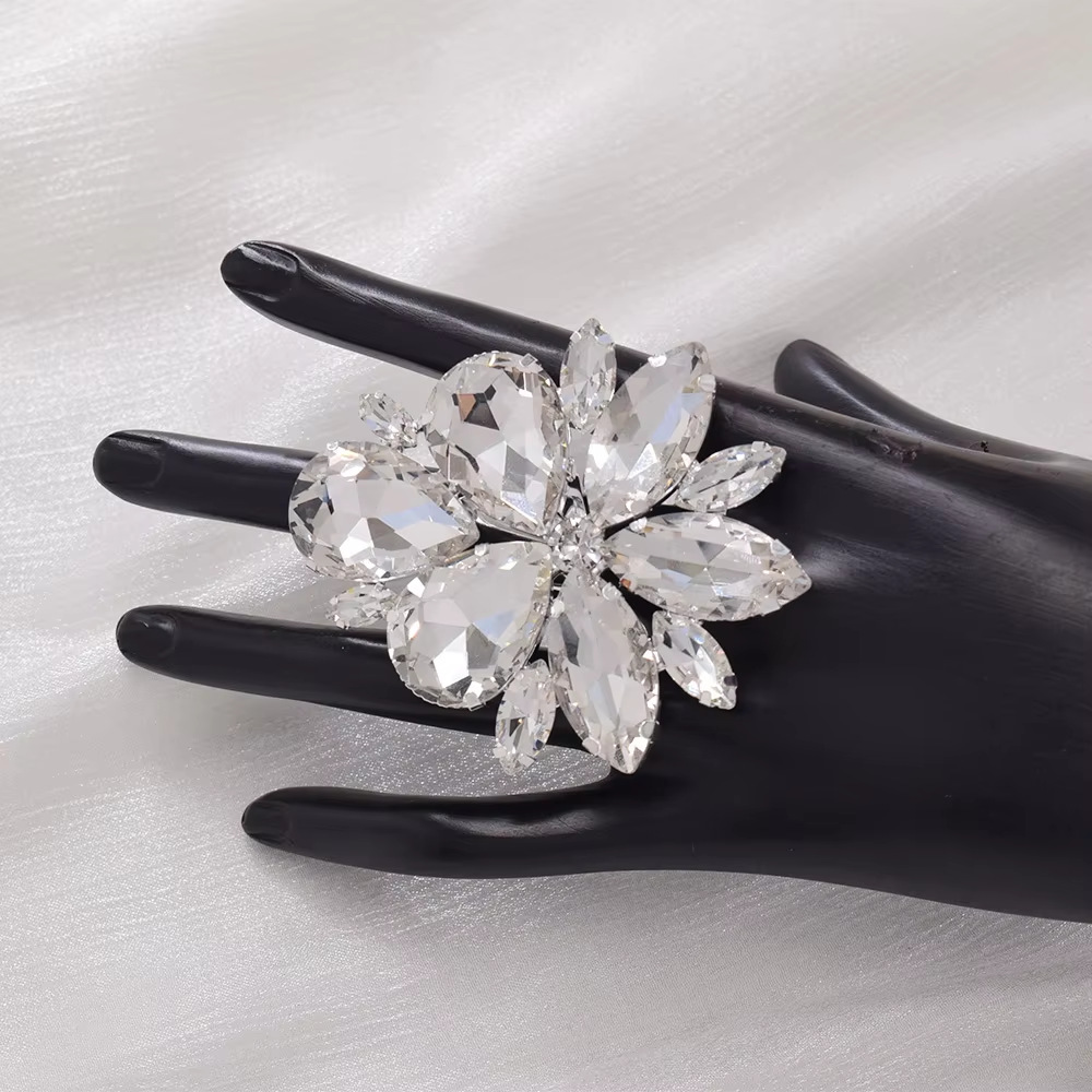 fashion all match party personality exaggerated ring flower ring colorful simple design shiny ring female_voghion.com