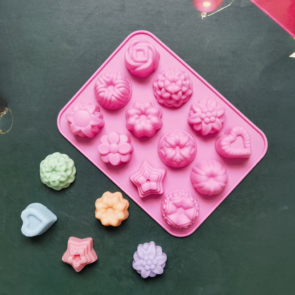 Silicone 12 flores 419 chocolate horneado pasteles galletas muffins pasteles molde postres herramientas de cocina