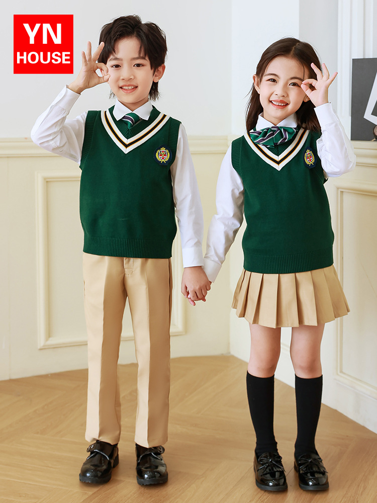 Jardín de Infantes ropa de primavera y otoño ropa de estilo británico estudiante de la escuela primaria Clase de verano uniforme escolar traje de uniforme de la clase de los niños traje de tres o cuatro piezas