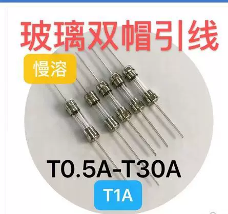 5x20mm双帽玻璃保险管慢溶T0.5A-30A250V引线保险丝慢断带线保险